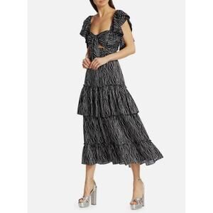 Cinq a Sept Valerie Tie-Knot Tiered Ruffle Midi Dress Ditsy Floral